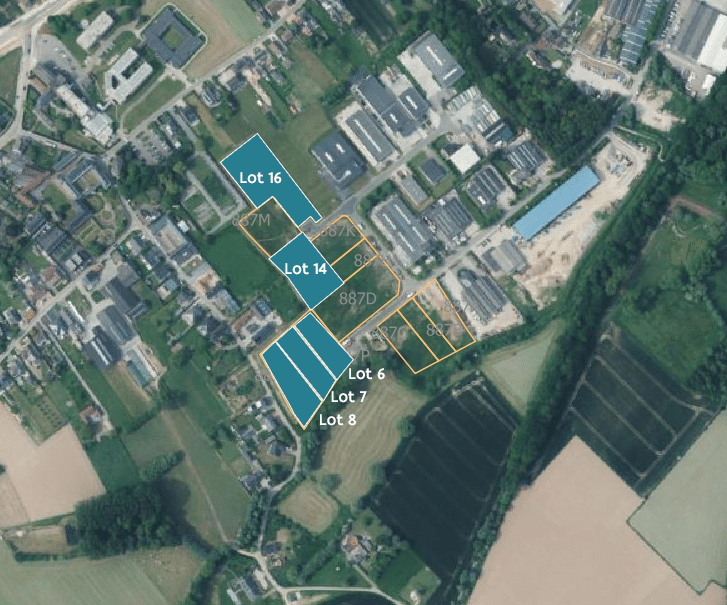 Terreinen die te koop zijn op het bedrijventerrein "ambachtelijke zone" in Brakel.